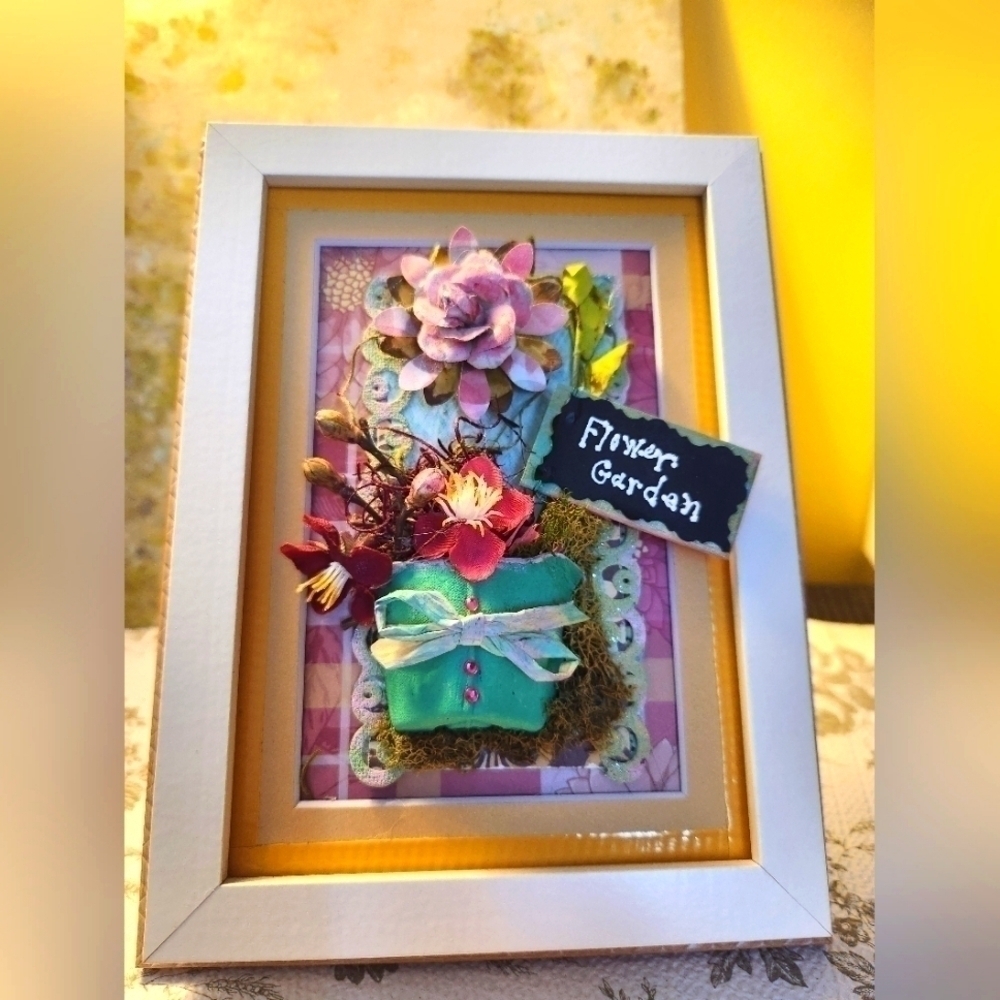 Handcrafted 3D Framed approx (7.5 x 9) GardenFloral Design.Home Decor or gift it
